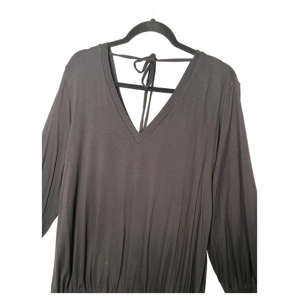 Lane Bryant Top Womens 22 24 V Neck Long Sleeve Cinched Bottom Tie Back Black - Picture 5 of 12